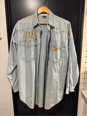 FREEGO Vintage 80’s Chambray with Turquoise Silver and Suede Western